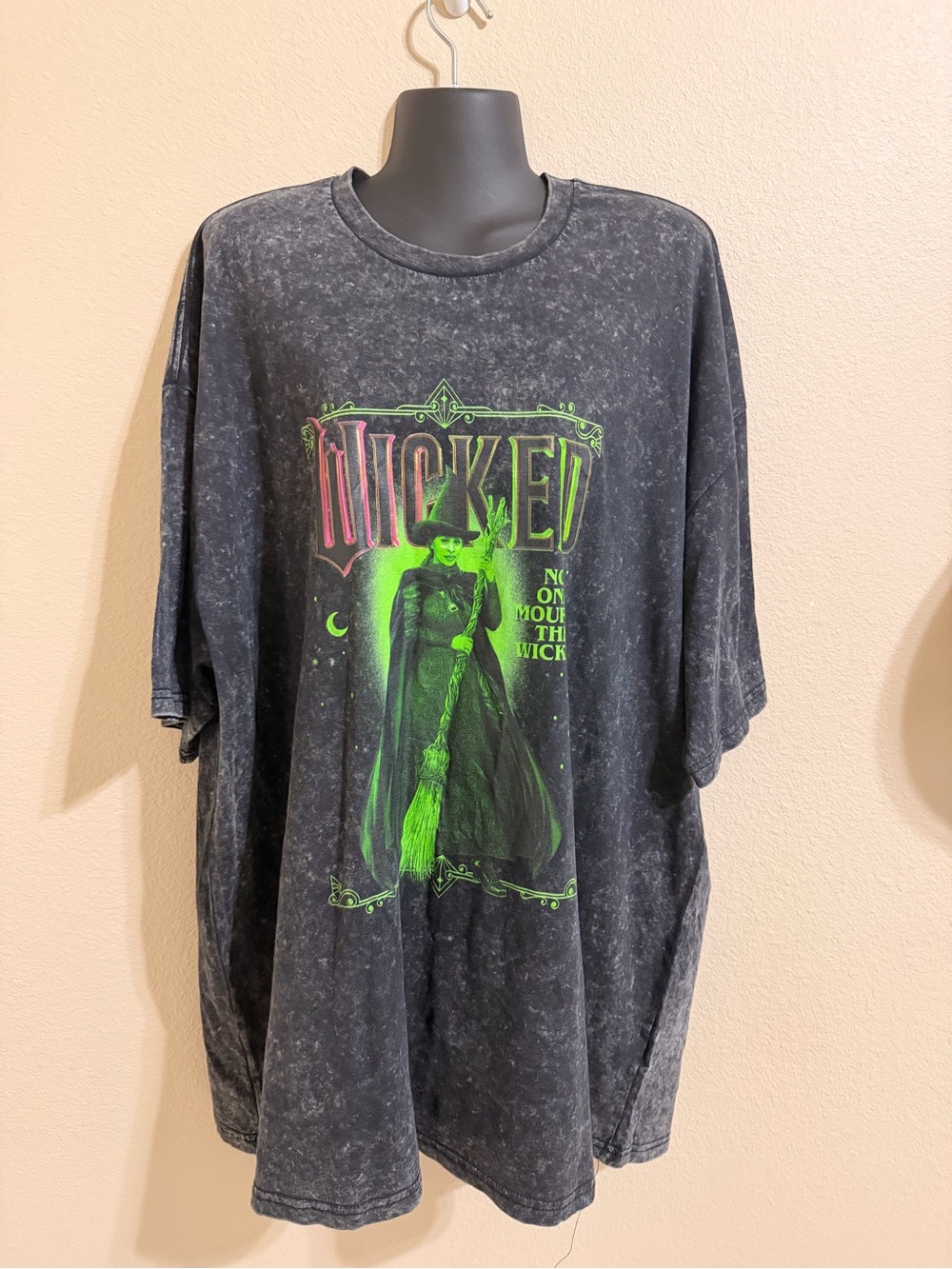 Wicked Graphic Black Mineral-Wash Tee with Neon Print